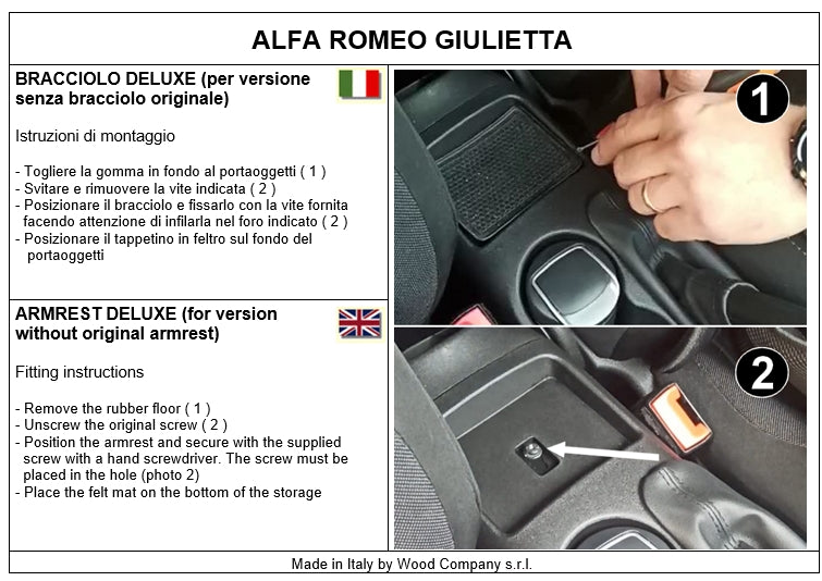 Alfa Romeo Giulietta - armrest mod. DELUXE - fitting without drilling