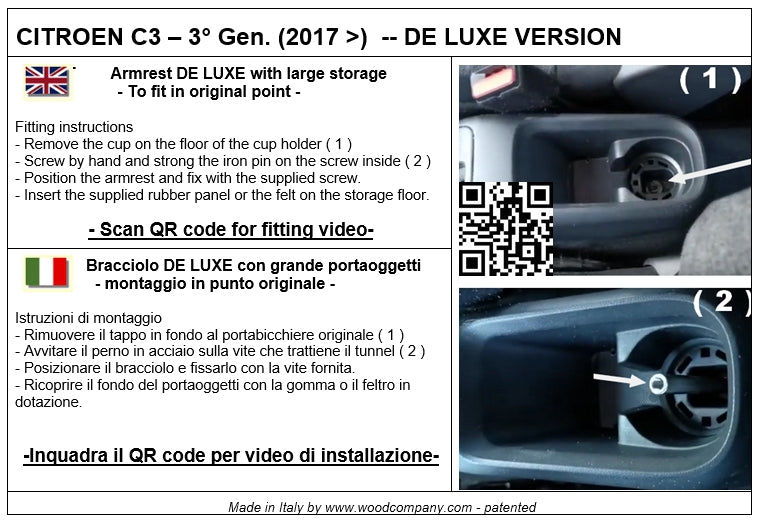 Citroën C3 (2017-2024) - accoudoir DELUXE - installation sans perçage