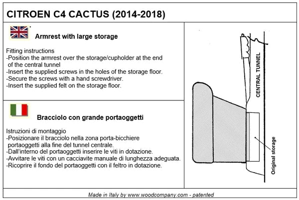 Citroen C4 Cactus (2014-2018) apoyabrazos - instalación invisible