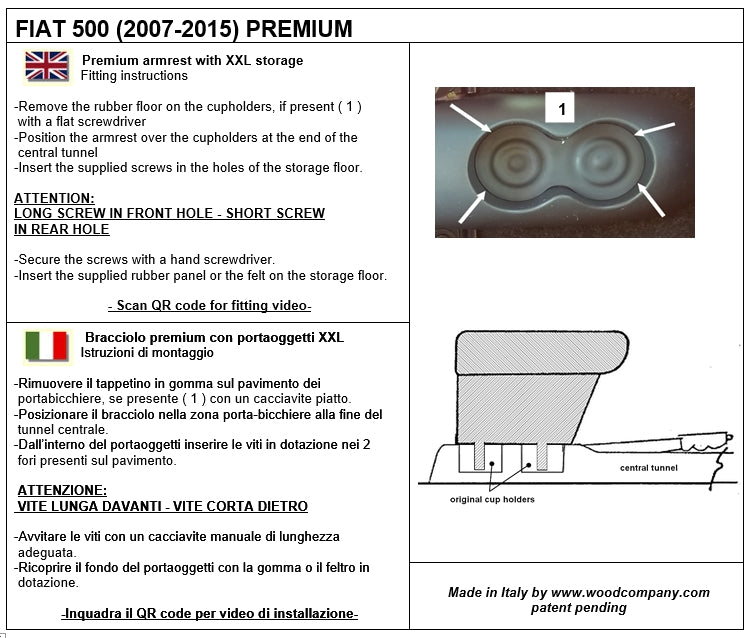 Fiat 500 (2007-2015) - Abarth accoudoir mod. PREMIUM