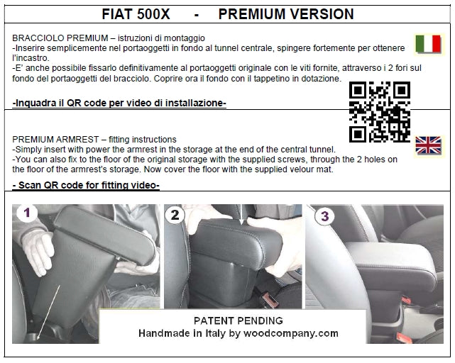 Fiat 500X - apoio de braco PREMIUM - instalação por encaixe