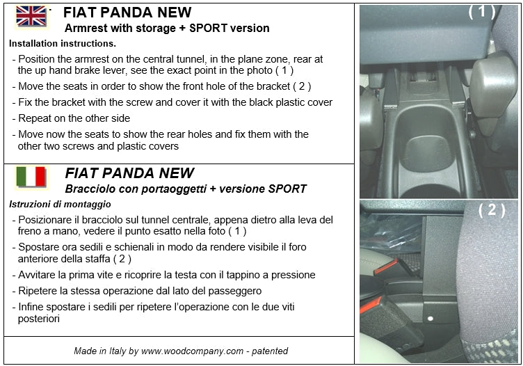 Fiat Panda (desde 2012) apoio de braco com porta‑objetos