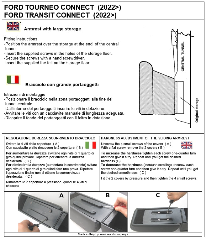 Ford Tourneo Connect (desde 2022) apoyabrazos - instalación invisible