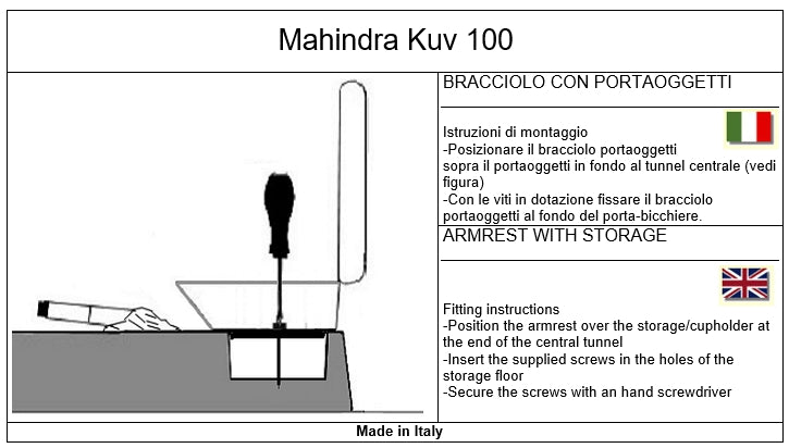 Mahindra Kuv 100 accoudoir - assemblage invisible