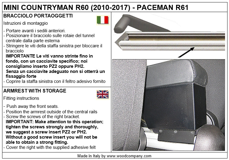 Mini Paceman R61 armrest - invisible fitting