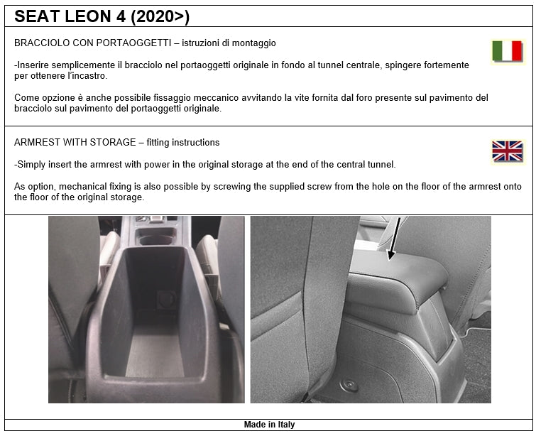 Seat Leon 2020年以降)- アームレスト- プラグイン式取付システム