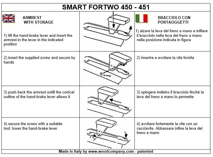 Smart ForTwo 450-451 (2007-2013) apoyabrazos - instalación invisible