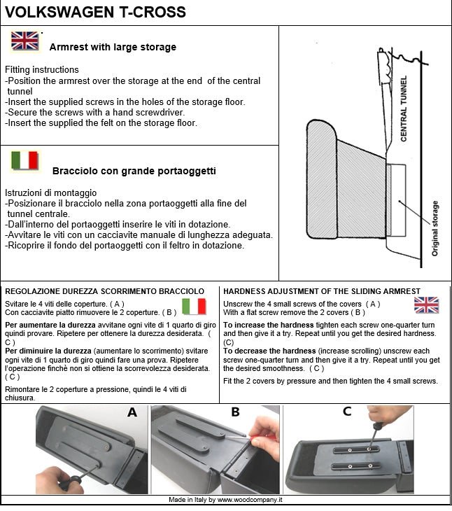 Volkswagen T-Cross bracciolo - installazione invisibile