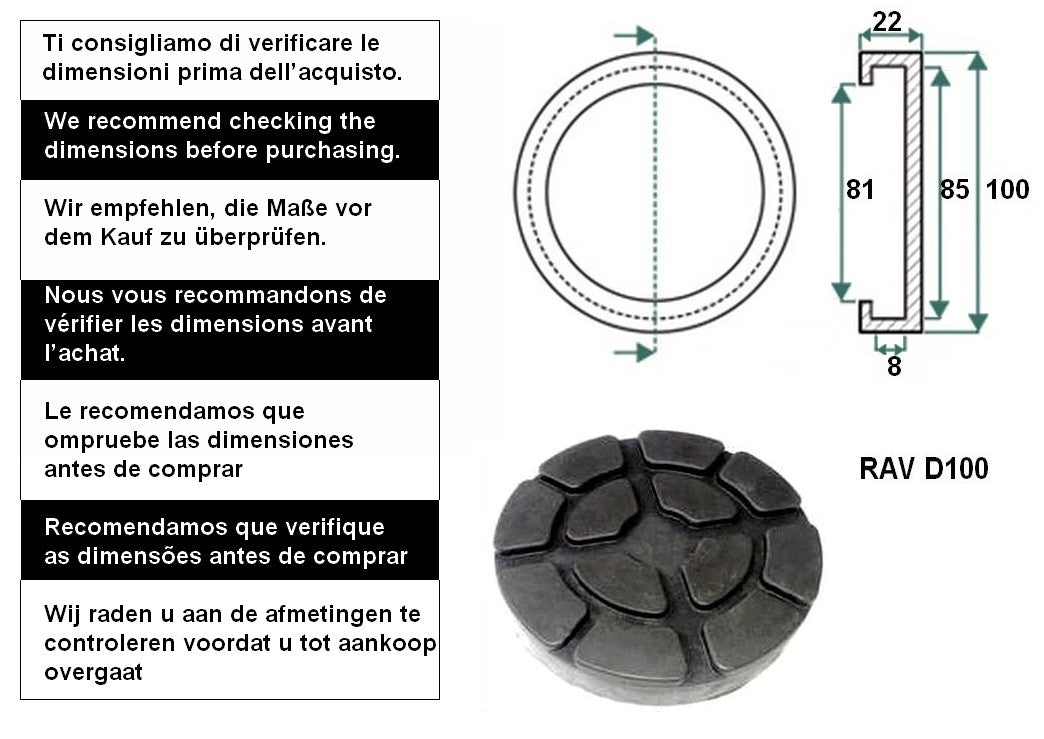 Bloques de goma para elevadores de vehículos diám.ext. 100 mm-4 piezas