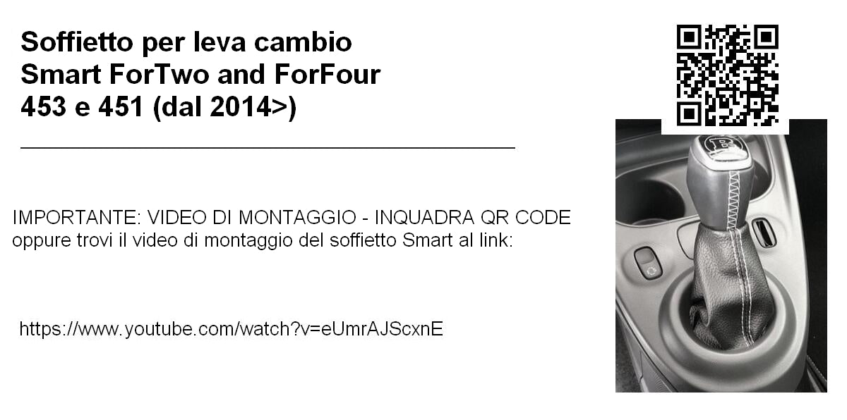 Soufflet de levier de vitesse pour Smart 453 et 451 - cuir écologique