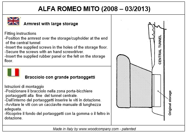 Alfa Romeo Mito (2008-2013) apoio de braco - instalação invisível