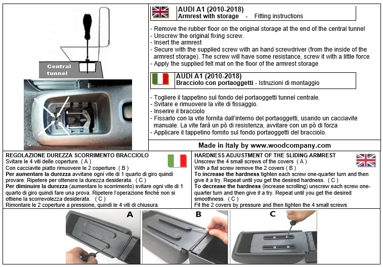 Audi A1 (2010-2018) - υποβραχιόνιο - εγκατάσταση χωρίς τρύπες