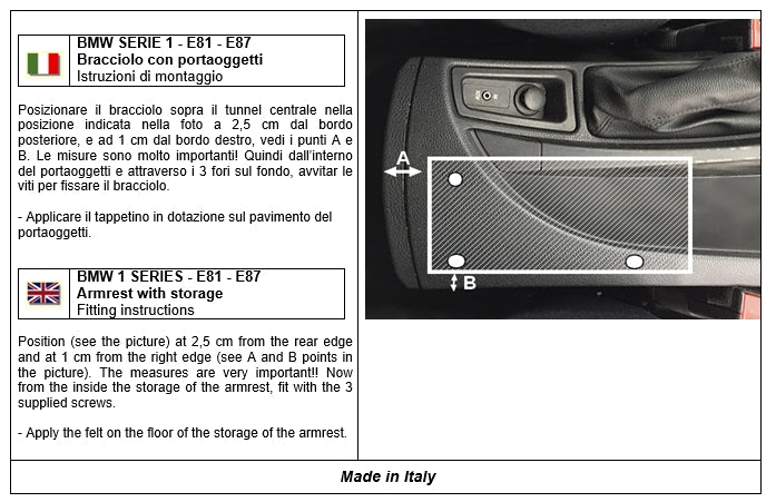 BMW Series 1 E81 and E87 armrest - invisible fitting