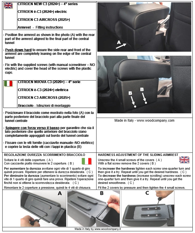 Citroën New C3 from 2024 armrest -for petrol cars,ë-C3 electric,hybrid