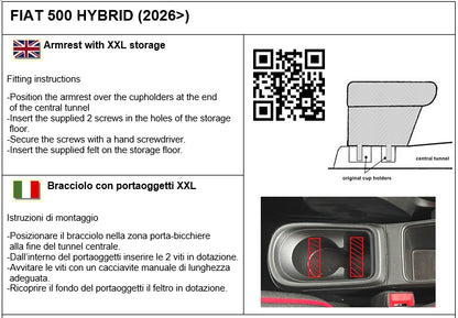 Fiat 500 Hybride (depuis 2026) accoudoir