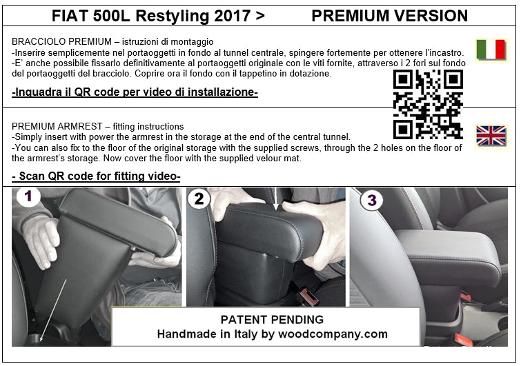 Fiat 500L 06/2017-2022 - bracciolo PREMIUM - installazione ad incastro