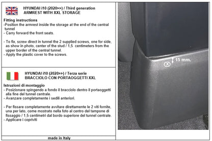 Hyundai i10 (depuis 2019) - accoudoir - montage par emboîtement