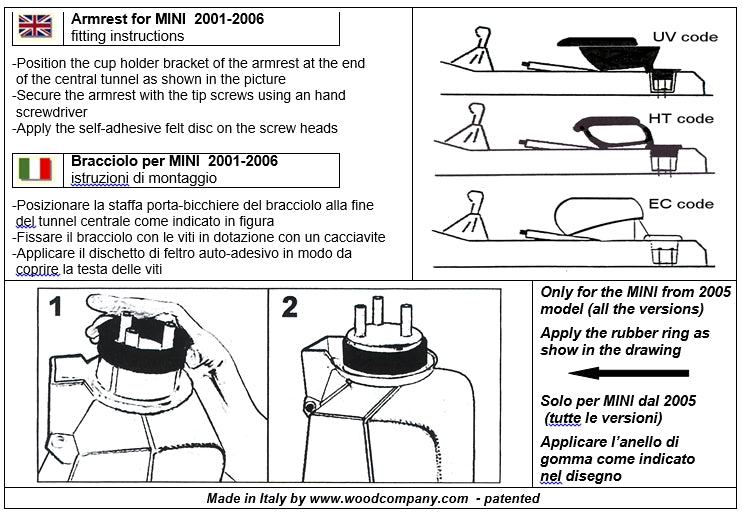 Mini One en Cooper (2001-2006) armsteun - installatie onzichtbare