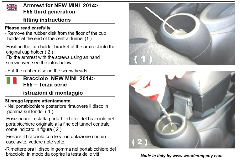 Mini F55 (sinds 2014) met 5 deuren armsteun - installatie onzichtbare