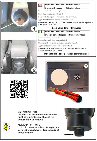 Smart 453 e 451 (desde 2014>) - apoio de braço - instalação sem furos