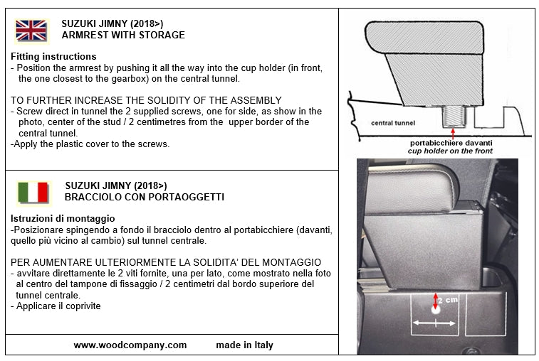 Suzuki Jimny (dal 2018) - bracciolo - installazione ad incastro