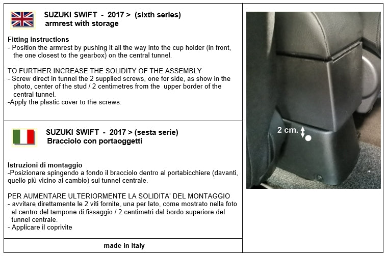 Suzuki Swift 6 serie (2017-2024) bracciolo