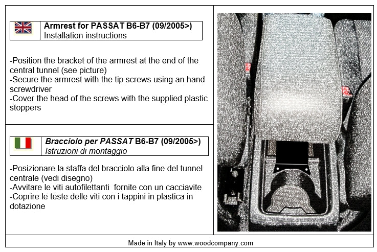 Volkswagen Passat B6 (2005-2010) and B7 (2010-2014) armrest