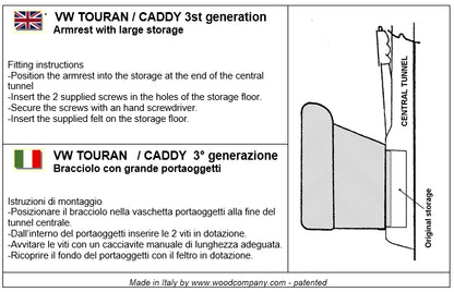 Volkswagen Touran (dal 2007) / Caddy (2010-2020) bracciolo - installazione invisibile